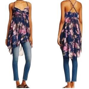 Free People Mirage Floral-Print Babydoll Tunic - Blue - XS